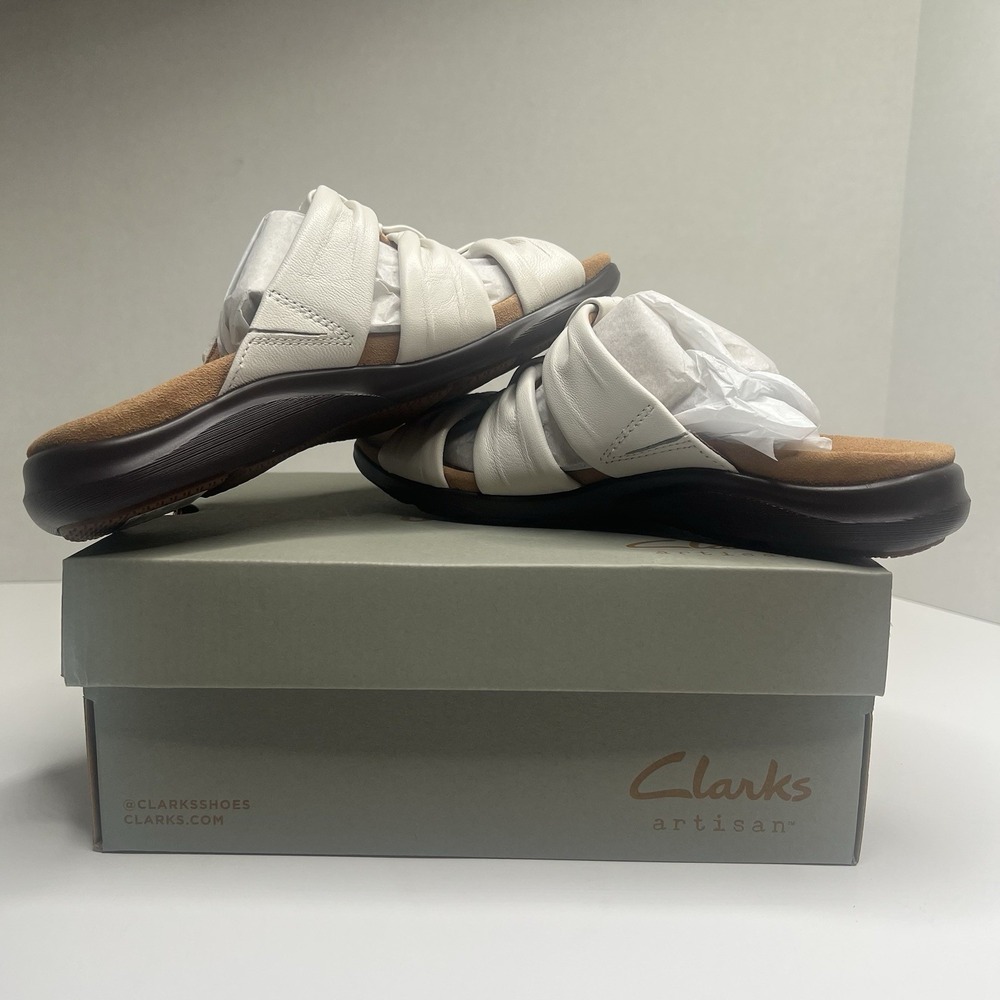 Clarks Artisan Kitly Slide Women's 6.5 M Cream Leather Comfort Sandals NIB